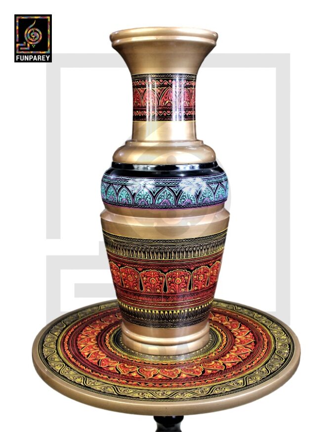 Wooden Table and Vase Set with Nakshi Art 18" Red