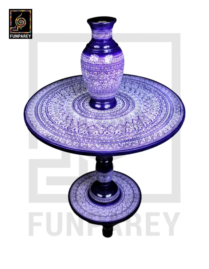 Nakshi Table and Vase Set with Blue Pottery Art Dark 24" - Image 5