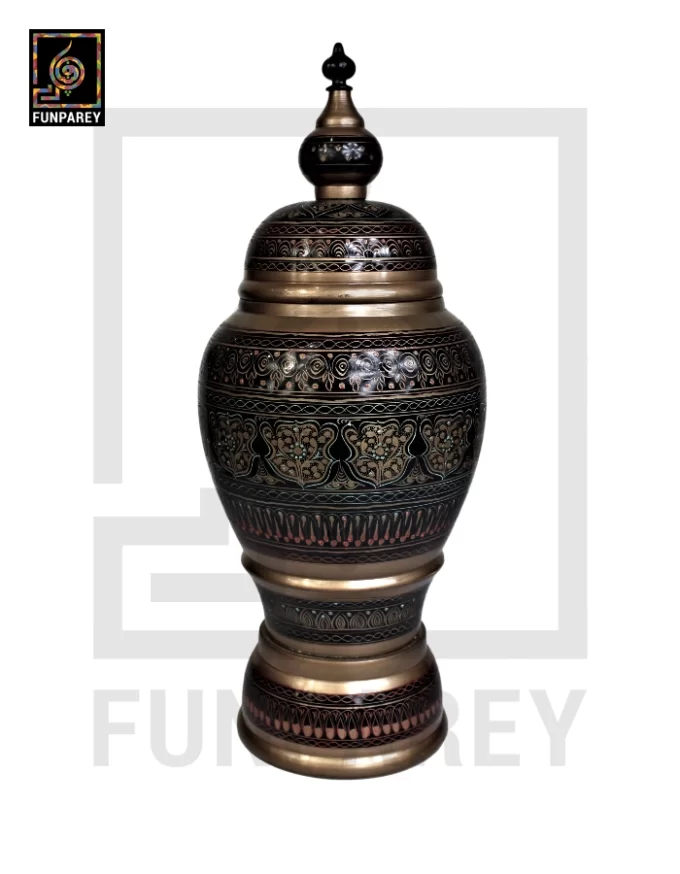 Hand Carved Candy Jar 16" with Nakshi Art Brown