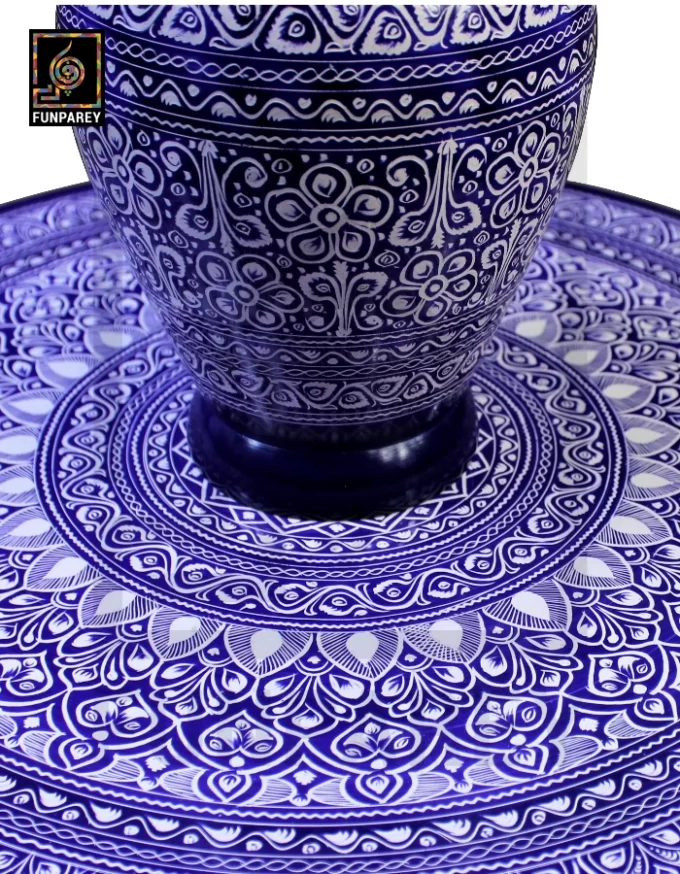 Nakshi Table and Vase Set with Blue Pottery Art Dark 18" - Image 5