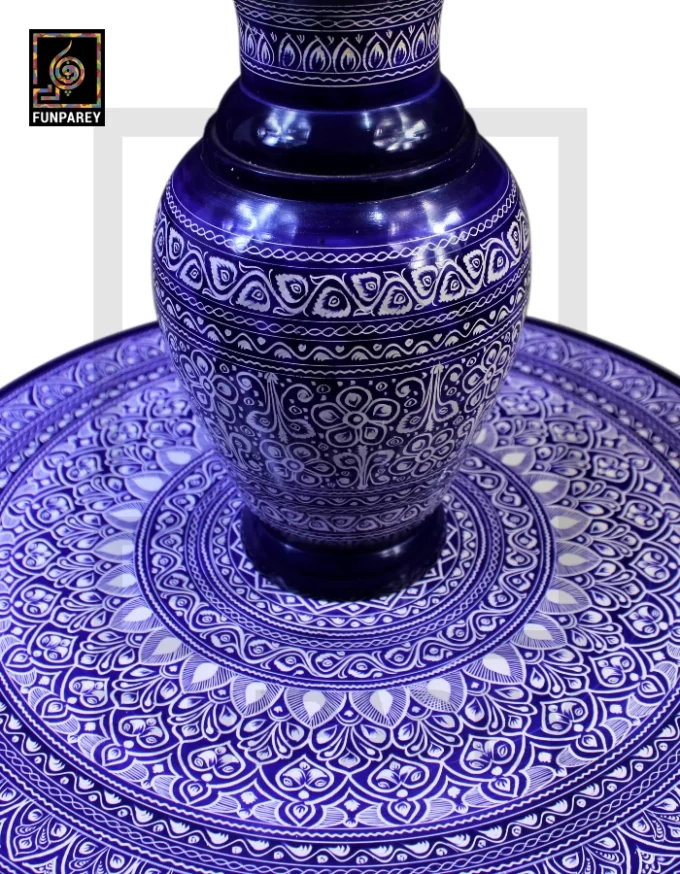 Nakshi Table and Vase Set with Blue Pottery Art Dark 18" - Image 8