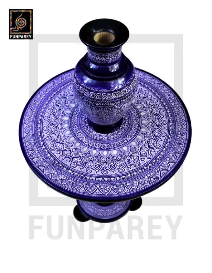 Nakshi Table and Vase Set with Blue Pottery Art Dark 18" - Image 9