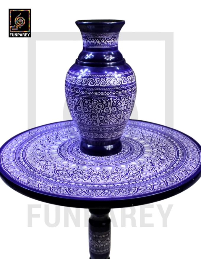 Nakshi Table and Vase Set with Blue Pottery Art Dark 18" - Image 10