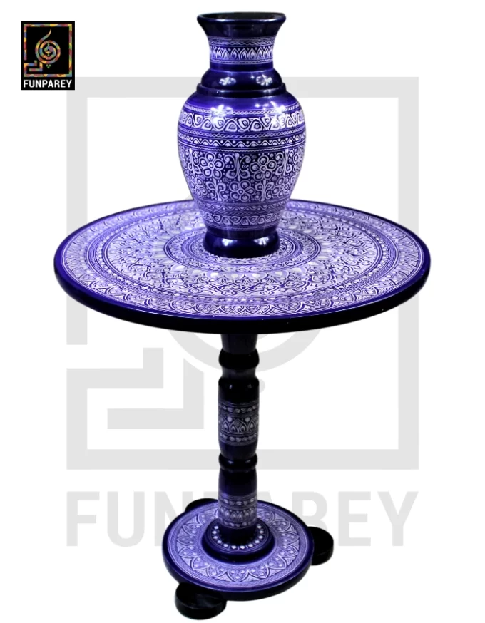 Nakshi Table and Vase Set with Blue Pottery Art Dark 18" - Image 11