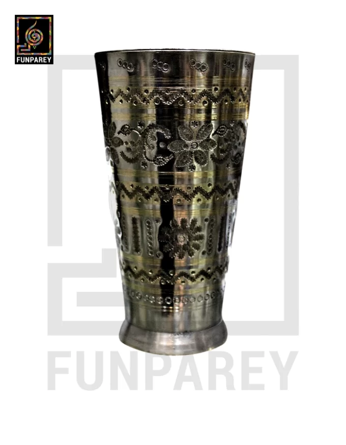 Traditional Brass Glass Handcrafted with Floral Designs - Large