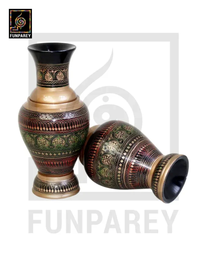 Handmade Wooden Vase Pair with Naqshi Art - 13" Camouflage