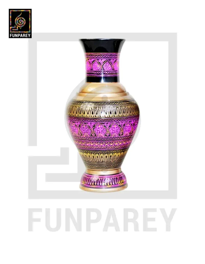 Handmade Wooden Vase with Nakshi Art - 13" Majenta
