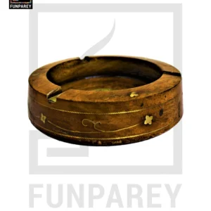 Handmade Wooden Circular Ashtray with Brass Work