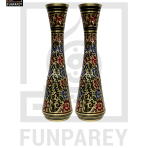 Handmade 14" Hourglass Brass Vase Pair 'Floral Deco'