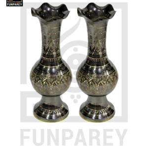 Handmade 14" Ample Throat Brass Vase Pair 'Opulent Jazzed'