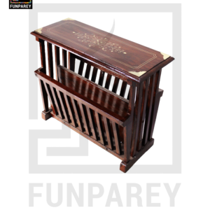 Handmade Wooden Magazine Rack 20" Rectangular with Brass Work