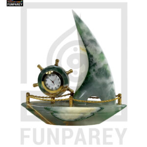 Onyx Stone Ship Table Clock 9"