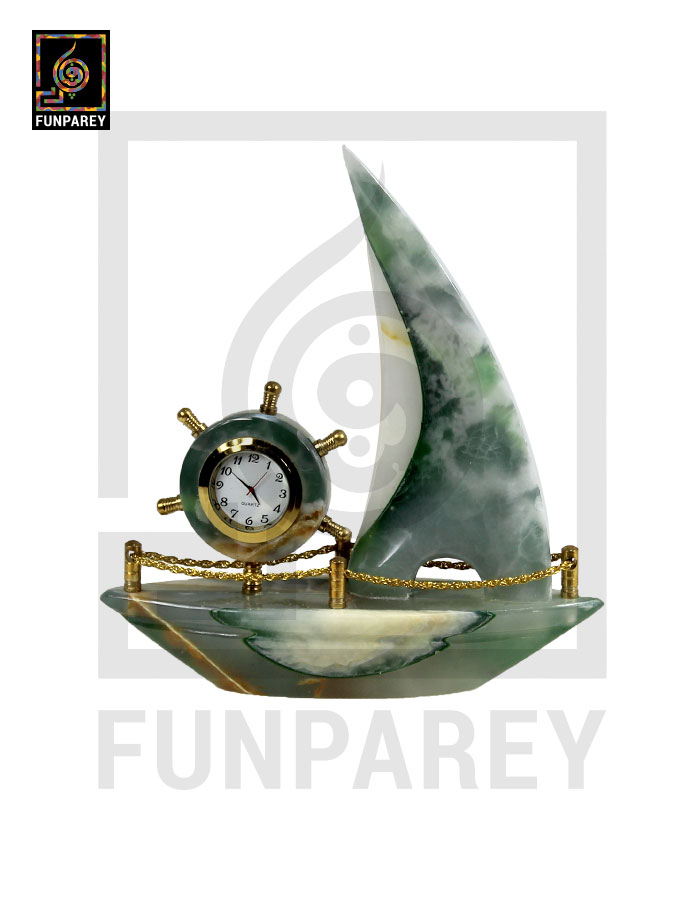 Onyx Stone Ship Table Clock 9"