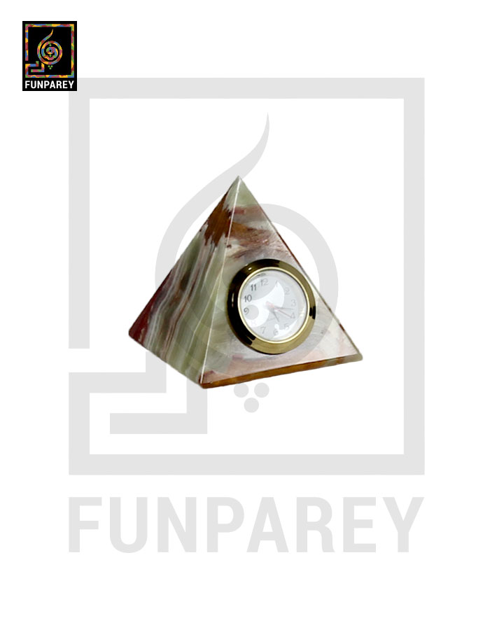 Onyx Stone Pyramid Shaped Table Clock 3"