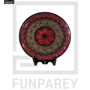 Handmade Wooden Decorative Plate with Red Nakshi Art 8"