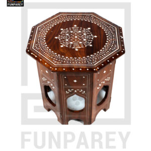 Handmade Octagonal Wooden Table 14" - Inlaid