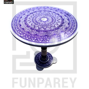 18" Nakshi Table with Blue Pottery Art Light
