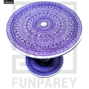 24" Nakshi Table with Blue Pottery Art Light