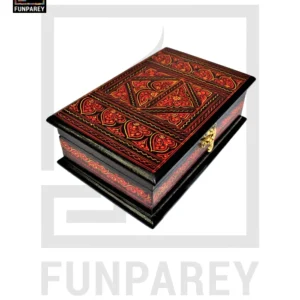 Wooden Jewelry Box Edged 8/5 with Nakshi Art Red