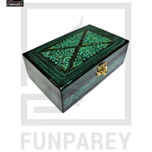 Wooden Jewelry Box 8/5 with Nakshi Art Green