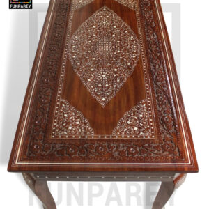 Antique Center Table With Carving and White Fiber Work 42x20"