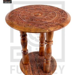18" Hand Carved Tri Rod Wooden Table