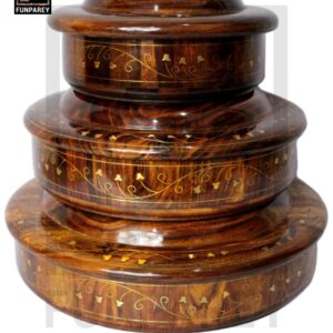 Premium Wooden Dry Fruit Bowl Set With Brass Work (3 Pieces)