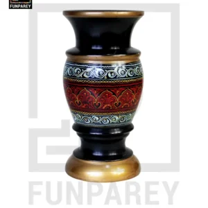 Wooden Flower Pot With Nakshi Art – 9″ Red And Black